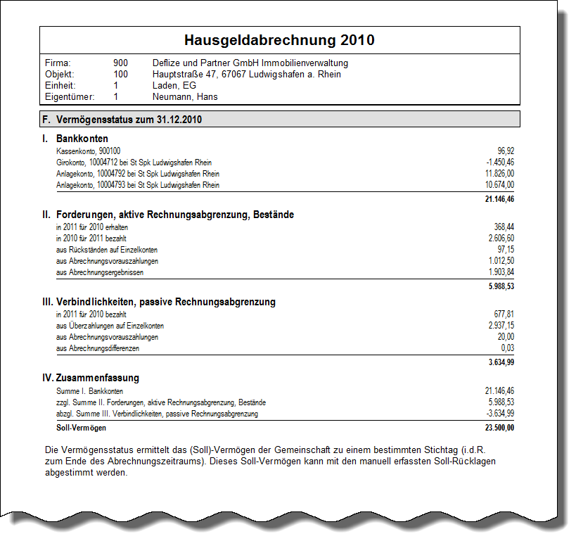 Beispiel: Vermögensstatus komprimiert