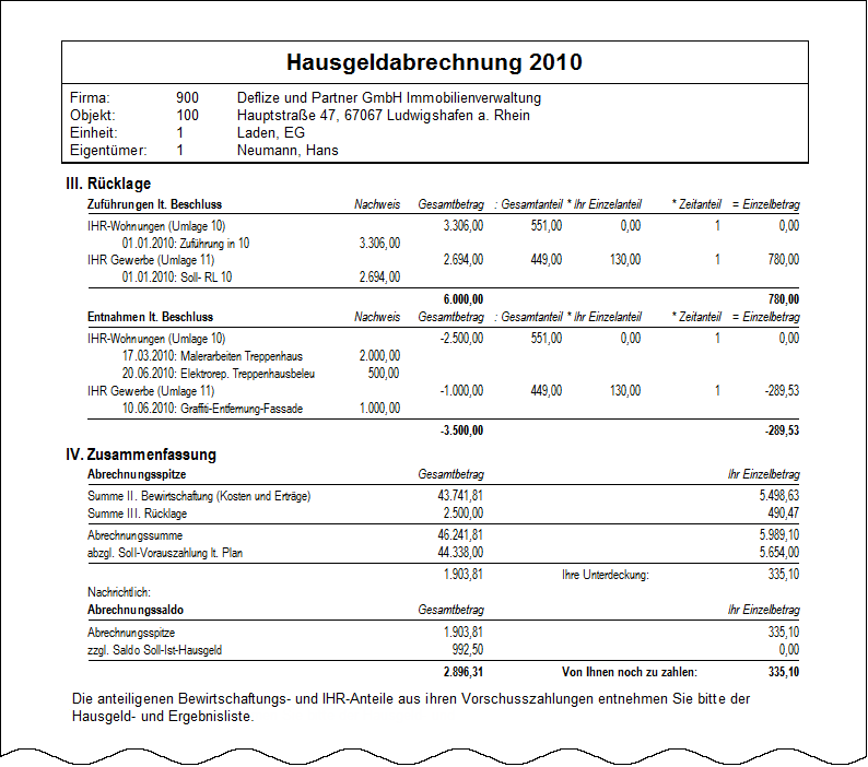Beispiel: Einzelabrechnung (Seite 2/2)