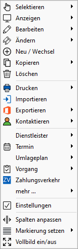 Kontextmenü des Nutzers
