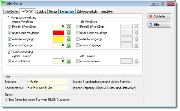 Register 'Vorgänge' ...