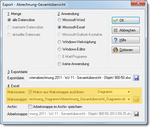 Einstellungen Exporrtformular