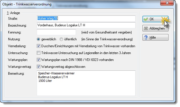 Bearbeitung einer Anlage