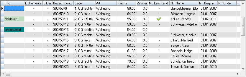 eingefärbte Spalte & schraffierte Zeilen