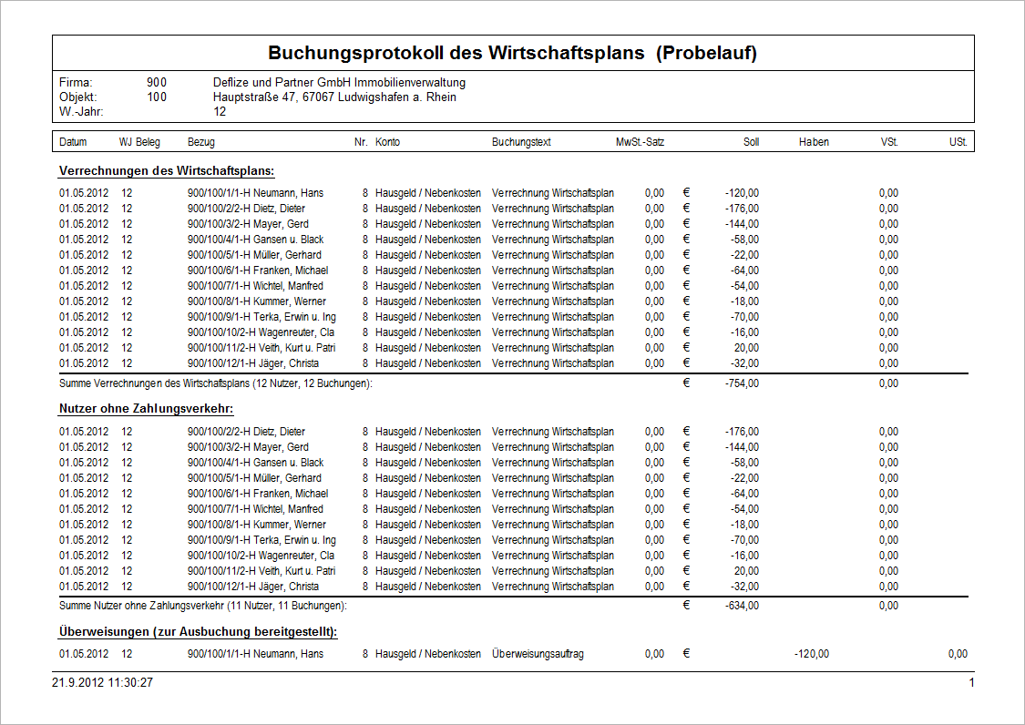 Buchungsprotokoll