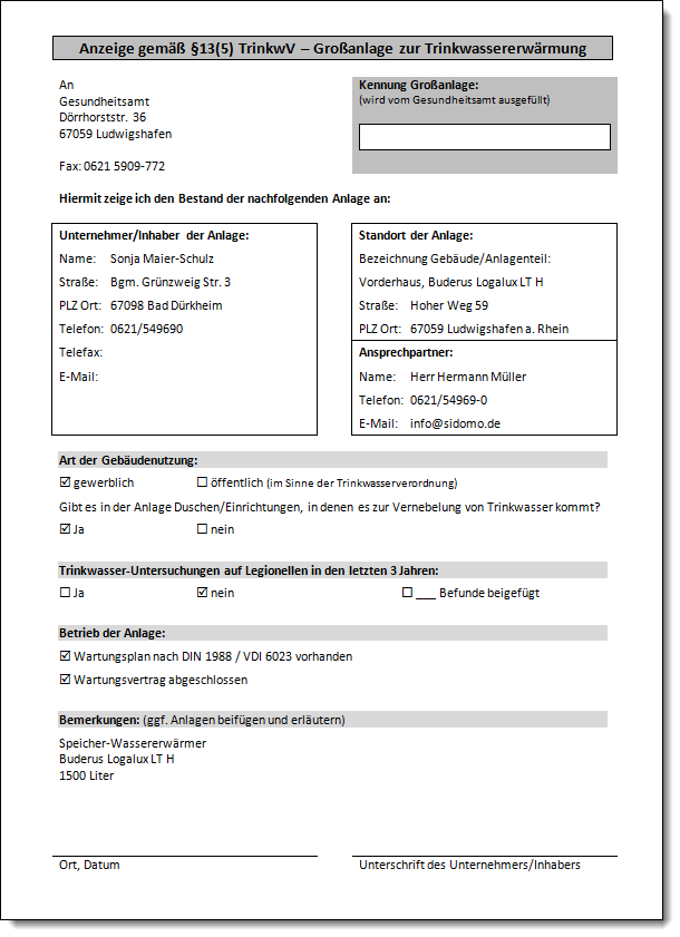 Meldung ggü. dem Gesundheitsamt