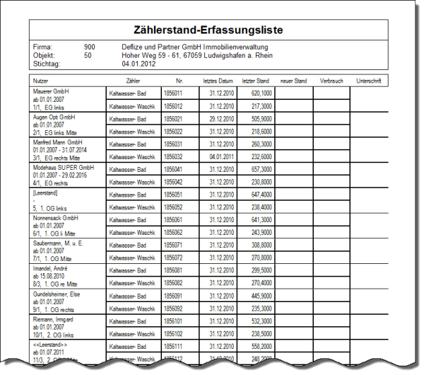 Zählererfassungsliste